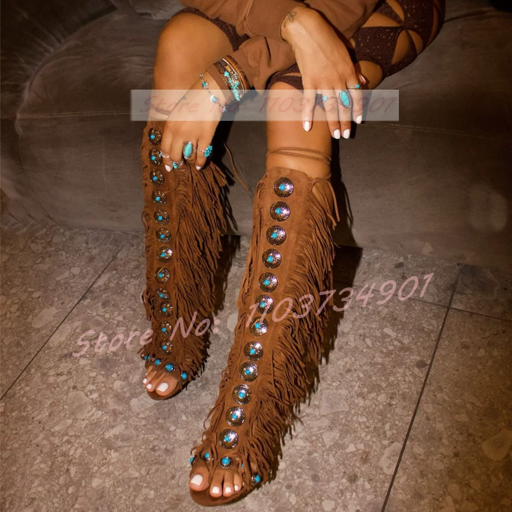 Crossfit Ladies - Tassels Open Toe Gems Knee High