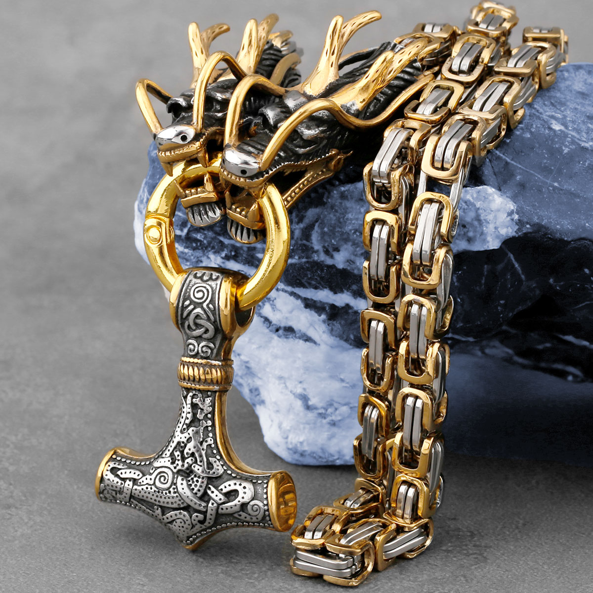 Battle Rope Anchor - Stainless Steel Viking Dragon Head Necklace