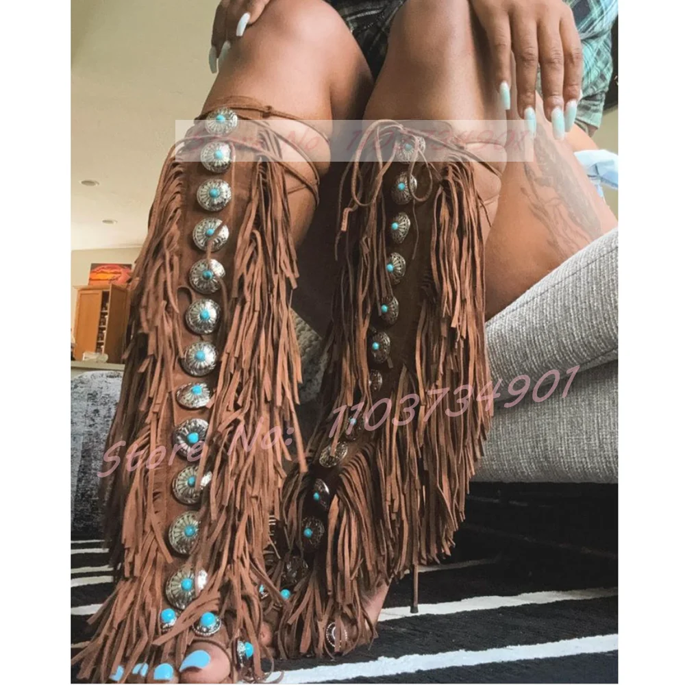 Tassels Open Toe Gems Knee Hig - Crossfit Ladies ulasan dan harga