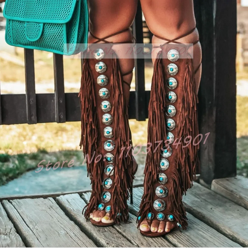 Tassels Open Toe Gems Knee Hig - Crossfit Ladies ulasan dan harga