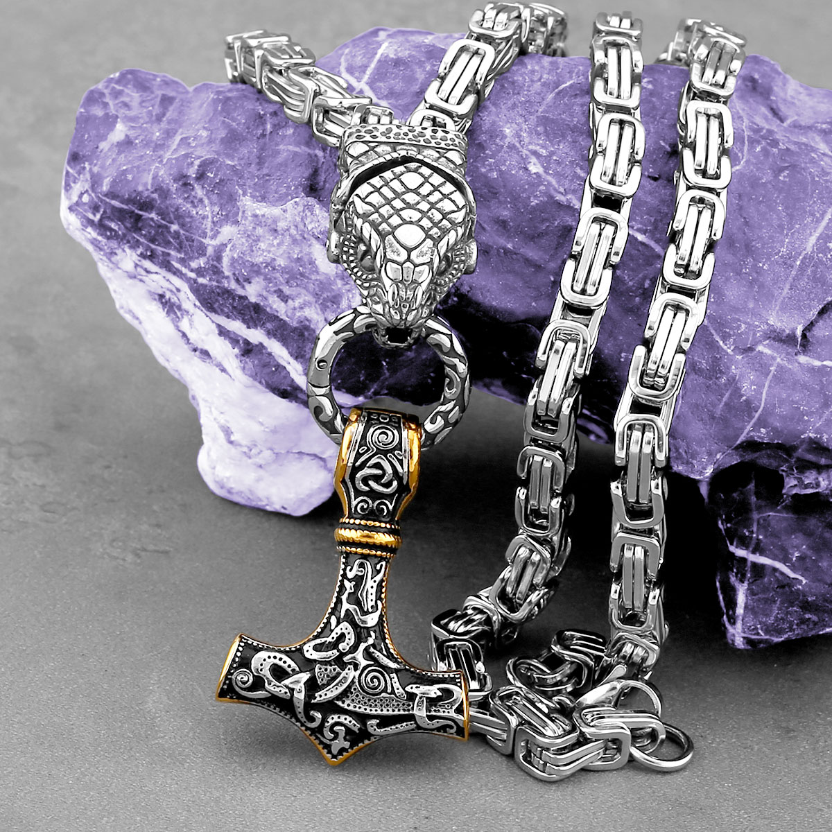 Nordic Odin Snake Head Necklac - Battle Rope Anchor ulasan dan harga