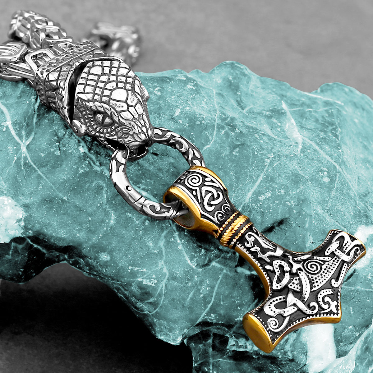 Nordic Odin Snake Head Necklac - Battle Rope Anchor ulasan dan harga