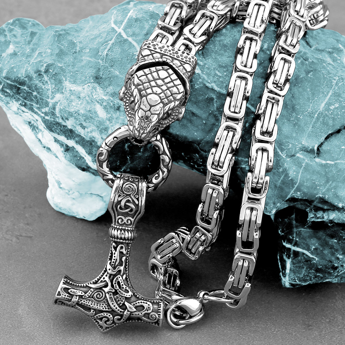 Nordic Odin Snake Head Necklac - Battle Rope Anchor ulasan dan harga